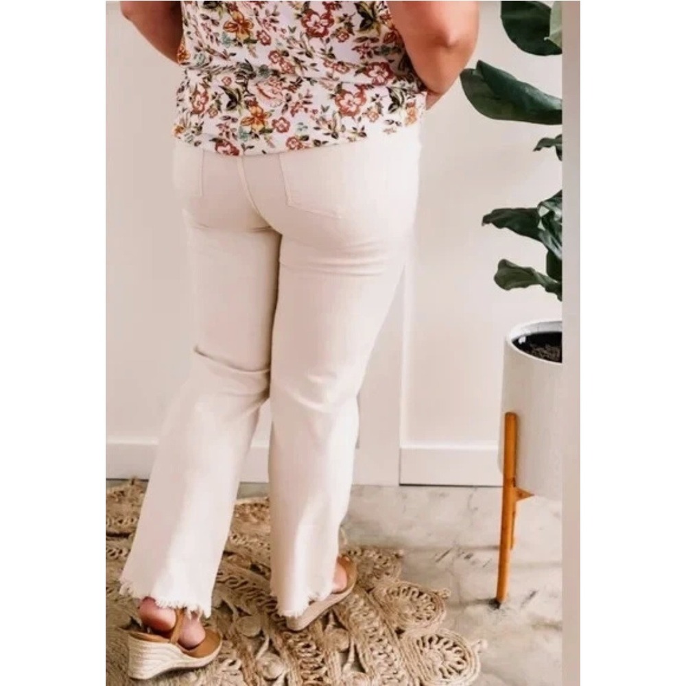 NWT Judy Blue Happy Khaki/Cream High Waist Straight Leg Destroyed Hem Jeans 24W